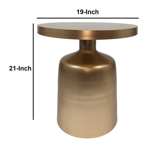 21 Inch Contemporary Round Metal End Side Table, Pedestal Base, Brass