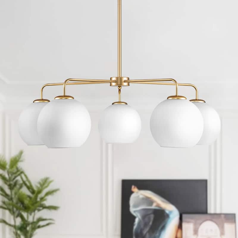 5-Light Modern Linear Sputnik Branch Kitchen Island Light Clear Glass Globe Bubble Chandelier for Dining Room