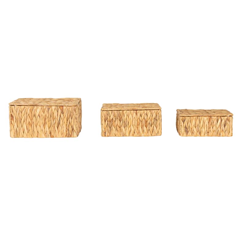 Household Essentials Water Hyacinth Nesting Basket Set with Lid, Set of 3 - 14.2"L x 11.0"W x 7.1"H