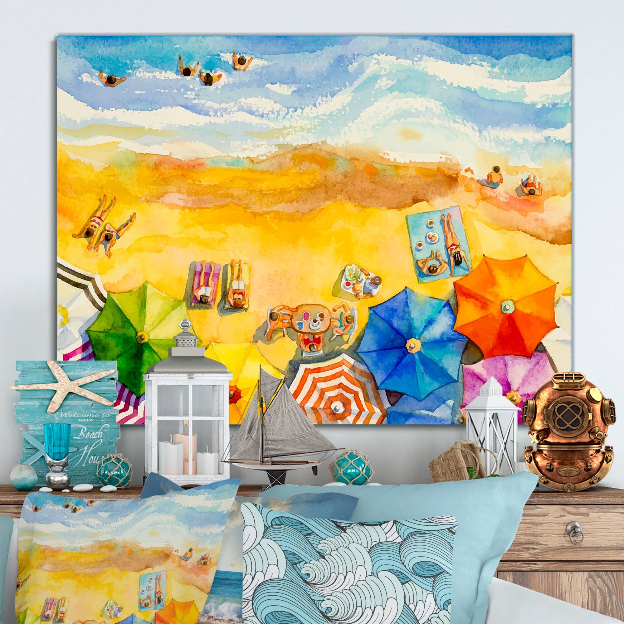 Designart "Aerial Pastel Beach Miami VII" Nautical & Coastal Canvas