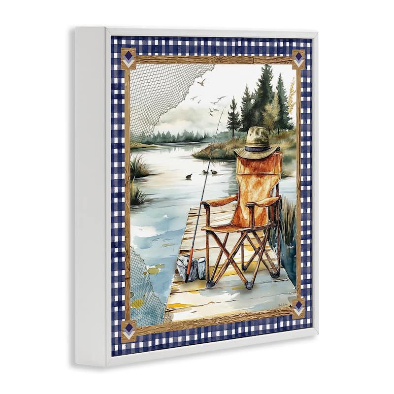 Stupell Fishing Chair on Dock Framed Giclee Art Design By Nicole DeCamp