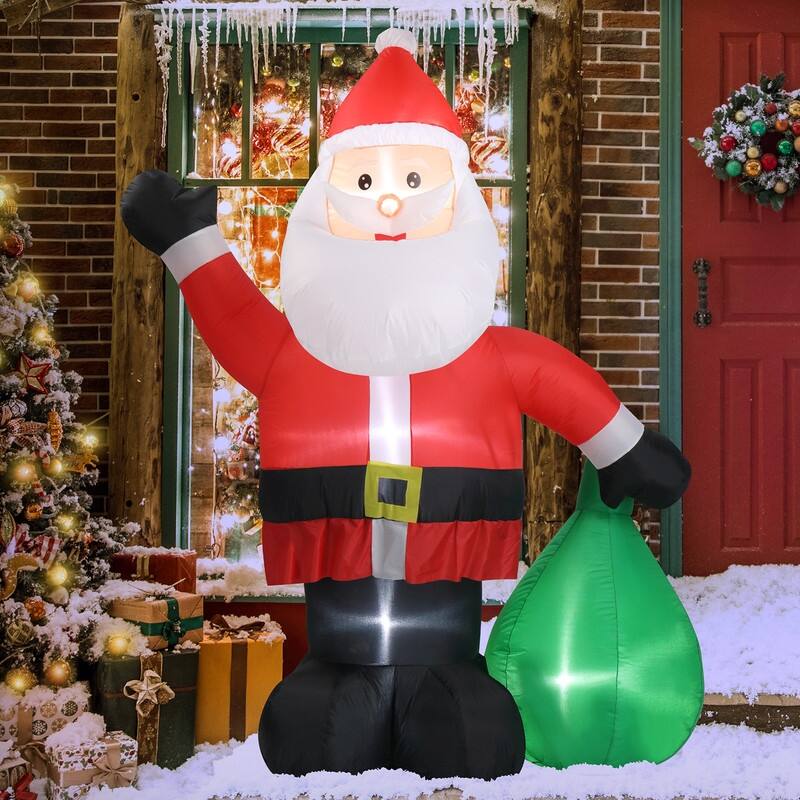 6 FT Lighted Christmas Santa Claus with Large Gift BagInflatable Decoration