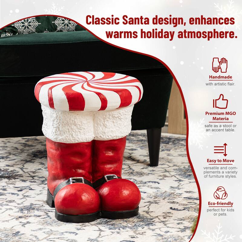 Glitzhome 14.5"H Christmas MGO Peppermint Boot Stool or Accent Side Table