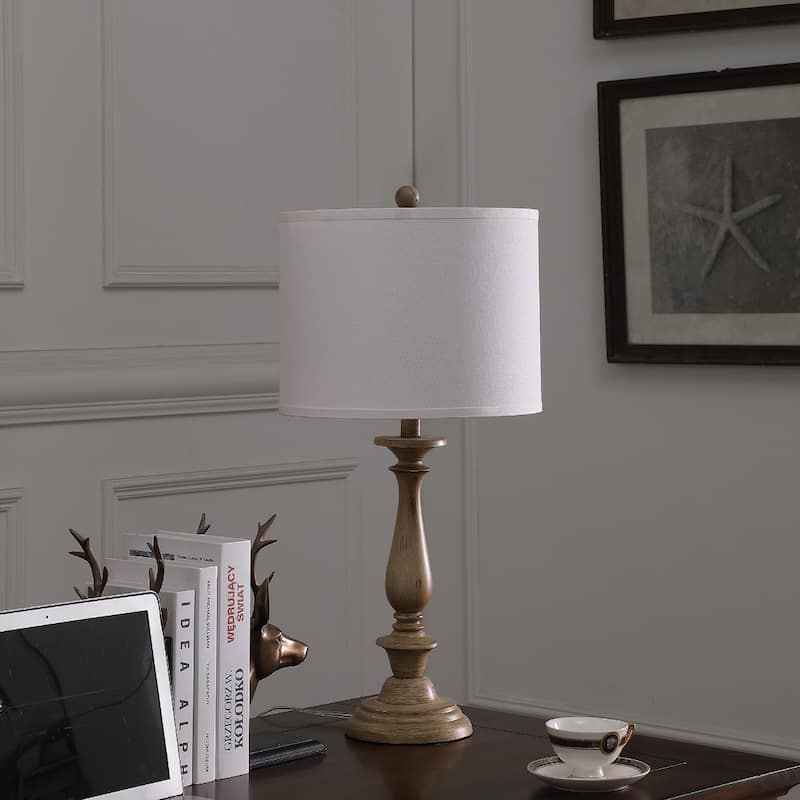 28" Rustic Taupe Cream Candlestick Table Lamp with White Drum Shade for Bedroom Living Room Decor - 27.5"H x 13"W x 13"D