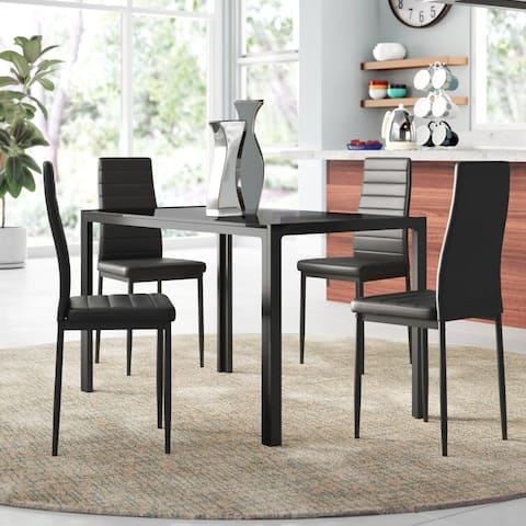 5Pcs Dining Set for 4, Tempered Glass Dining Table & 4 Chairs