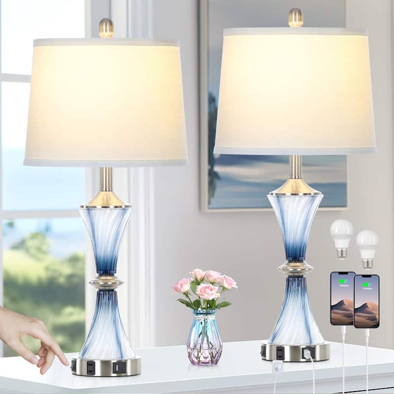 Blue Glass Spiral Table Lamps (Set of 2) - 12'' x 12'' x 28'' (L x W x H)