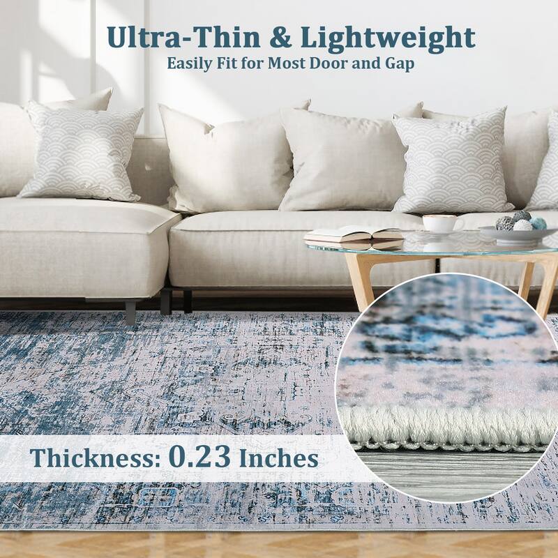 Ombre Vintage Area Rug Distressed Washable Living Room Bedroom Rug Indoor Carpet Ultra-Thin Soft Rug Non-Slip