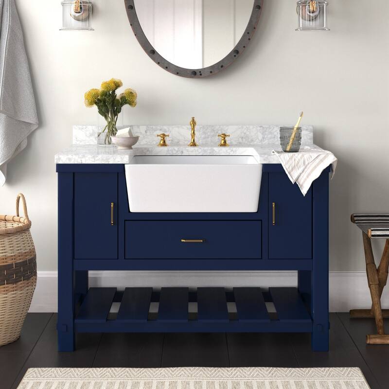 KitchenBathCollection Charlotte 42" Farmhouse Bathroom Vanity with Carrara Marble Top