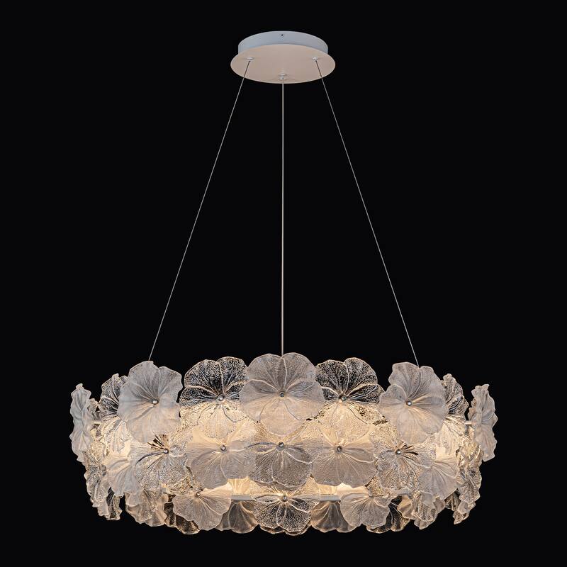Modern LED Chandelier Clear & Frosted Glass Floral Petals Dimmable