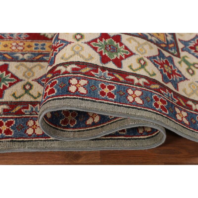 Geometric Grey Kazak Area Rug Handmade Bedroom Wool Carpet - 6'10" x 10'3"