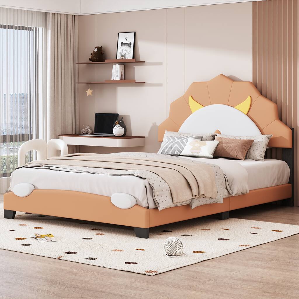 Full Size Faux Leather Animal Head Upholstered Platform Bed