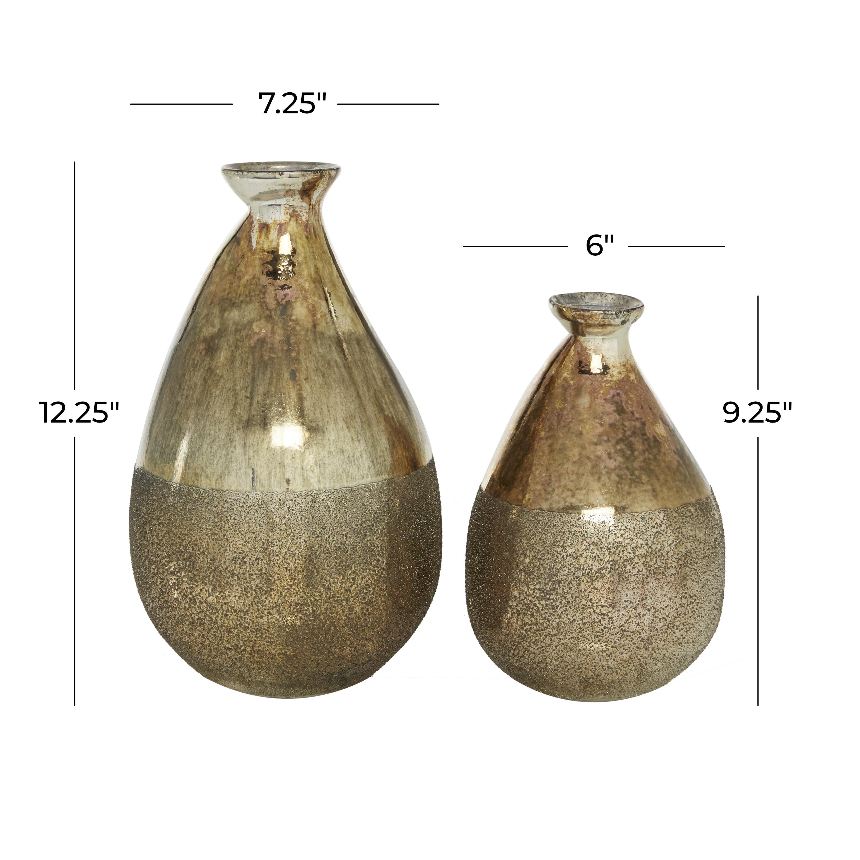 Glass Blown Teardrop Decorative Vase - Set of 2 Gold, Green, Gray