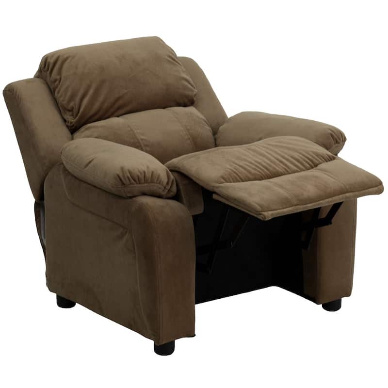 Deluxe Padded Contemporary Kids Recliner with Storage Arms