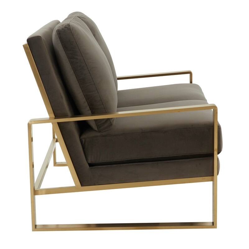 Jefferson Modern Two-Seater Velvet Loveseat with Brushed Gold Stainless Steel Base, Removable Cushions for Living Room or Lounge