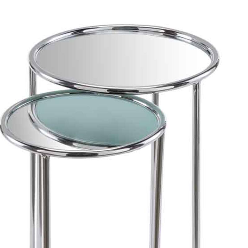 HomeRoots 22" Silver Aluminum Round Mirrored End Table - 12