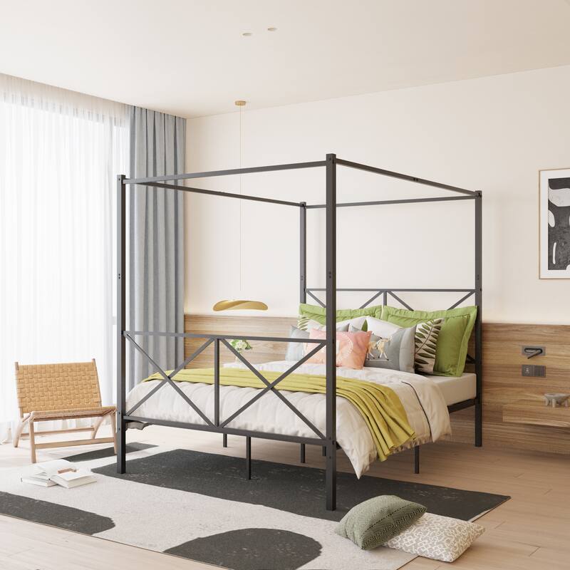 Queen Size Platform Bed with X Shaped Frame