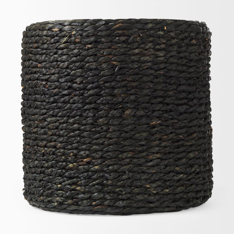 Mercana "Dina" Black Cornhusk & Water Hyacinth Round Square Pouf