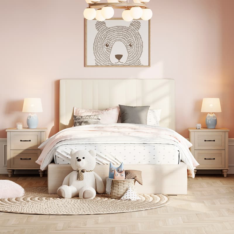 Nightstand with Charging Station, 2-Drawer End Table for Bedroom