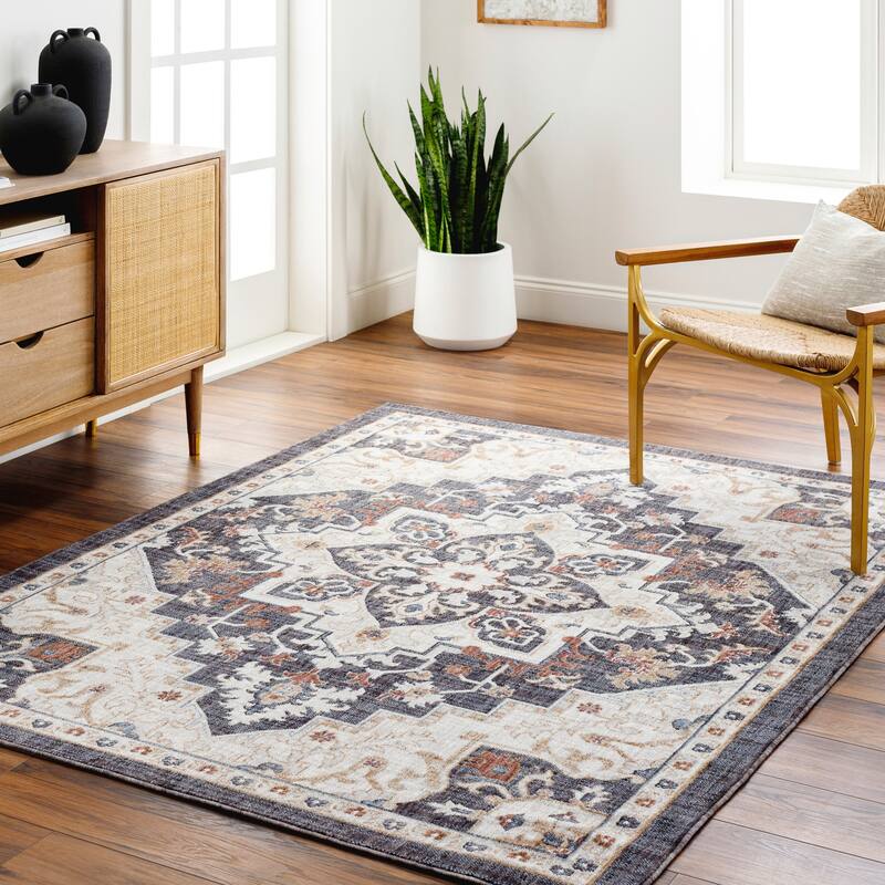 Livabliss Juliet Traditional Recycled Indoor / Outdoor Area Rug - 6'7" x 9' - Charcoal