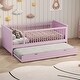 preview thumbnail 8 of 10, Wood Twin Size Platform Bed with Guardrail and Trundle Pink