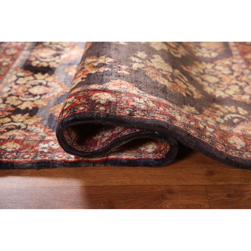 All-Over Floral Sarouk Persian Vintage Rug Hand-knotted Wool Carpet - 3'10"x 4'10"