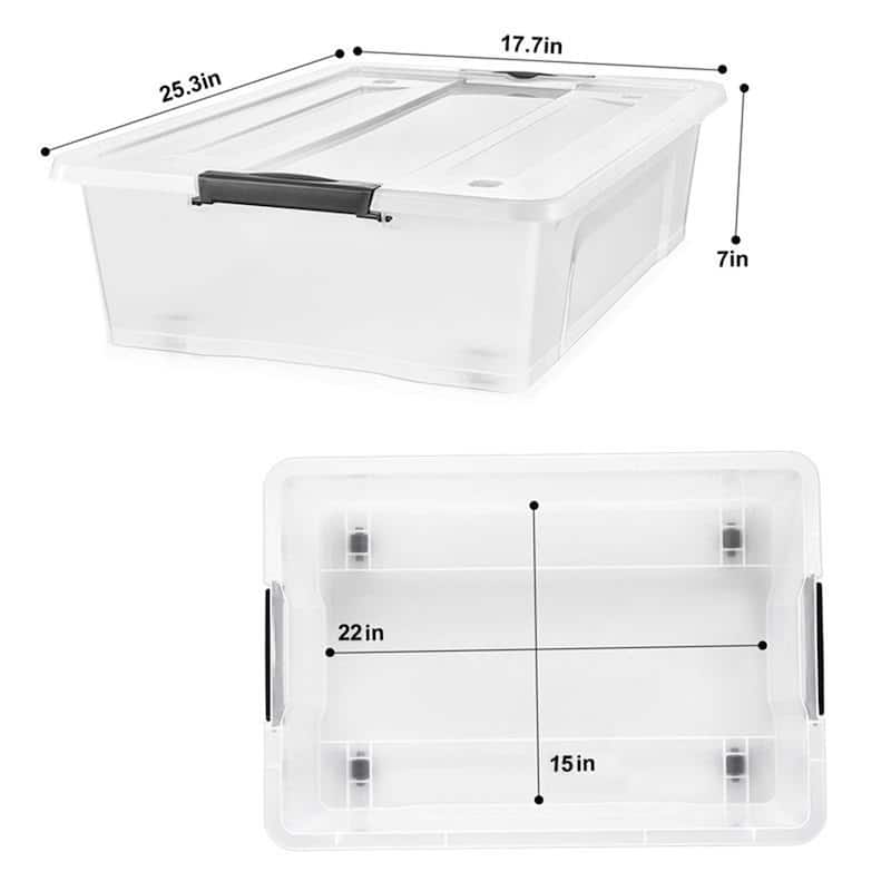 Sorbus Clear Underbed Storage Bins with Lids and Handles 40qt Capacity Organizer Boxes (Single) - 25.3" W x 17.7" L x 7" H