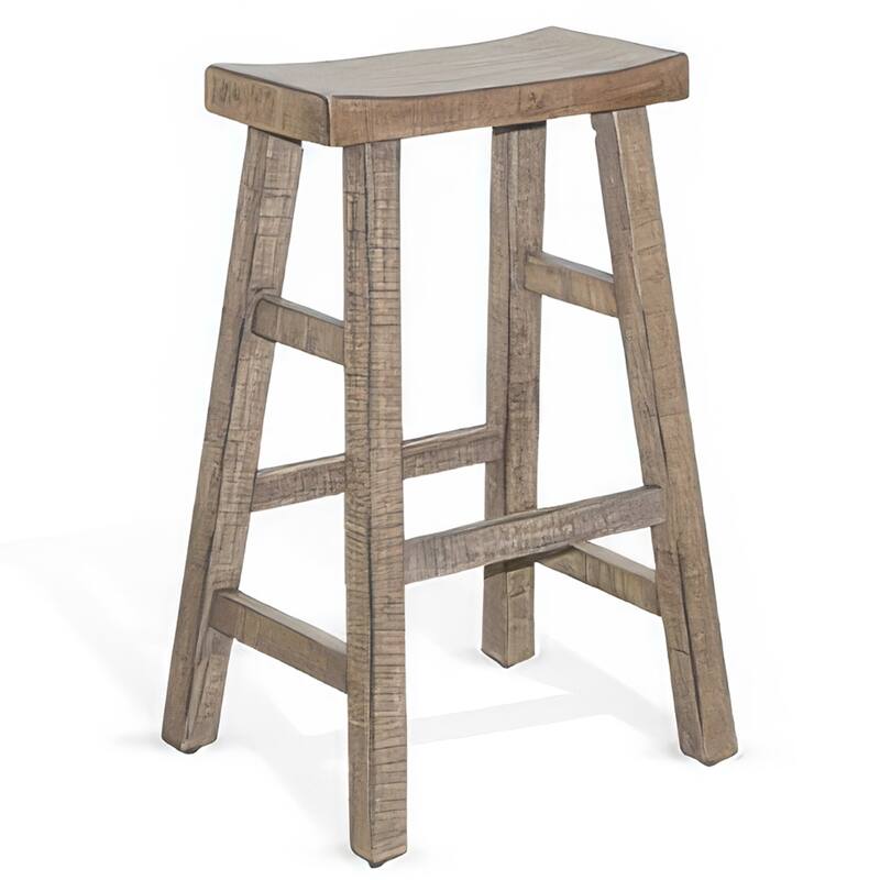 Rena Barstool Set of 2, Saddle Style Seat, Light Brown Mahogany Wood
