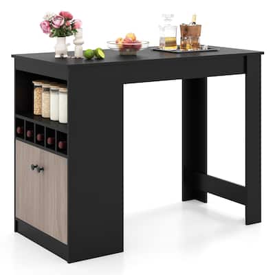 Gymax 48'' Bar Table w/ Storage Cabinet & Wine Rack Adjustable Shelf