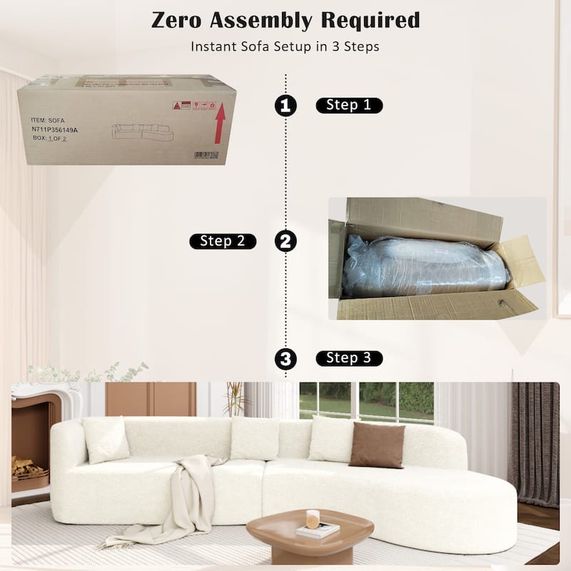 Curved Modern Sectional Sofa, 132" 2-Piece Chenille Modular Set with 4 Pillows and Plush Spring Cushions