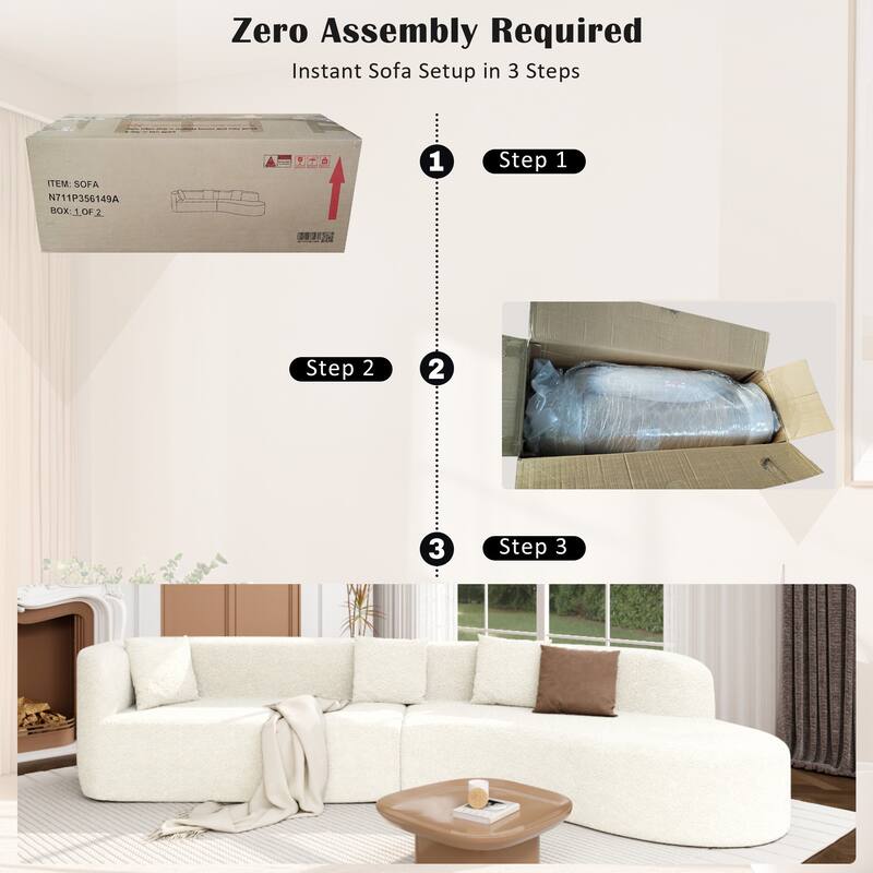 Curved Sectional Sofa, 2 Piece Chenille Modular Couch with 4 Pillows