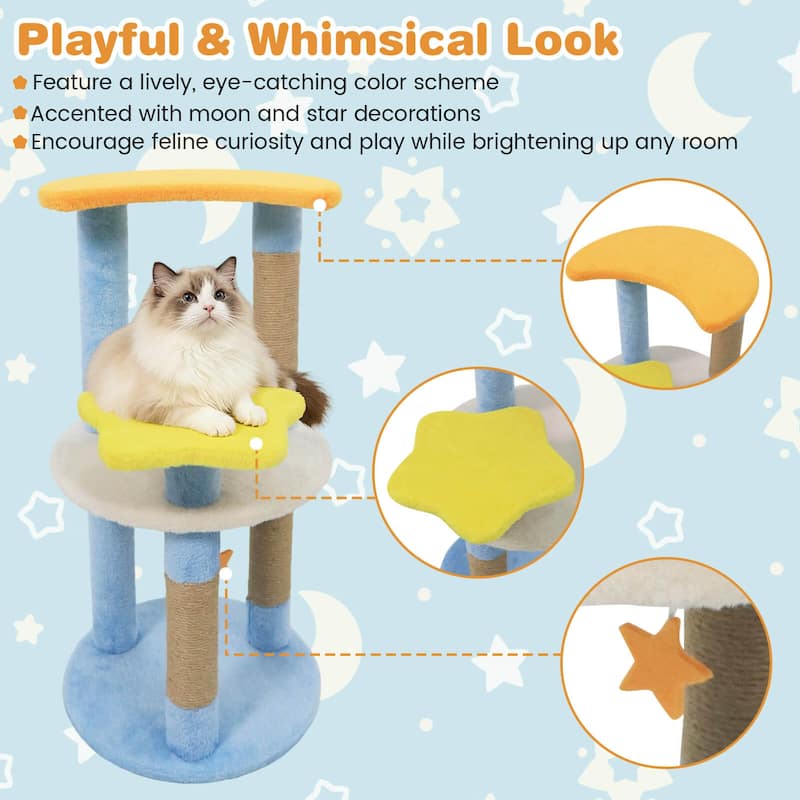 Costway 29” Cute Modern Cat Tree with Star & Moon Shaped Platforms, - See Details