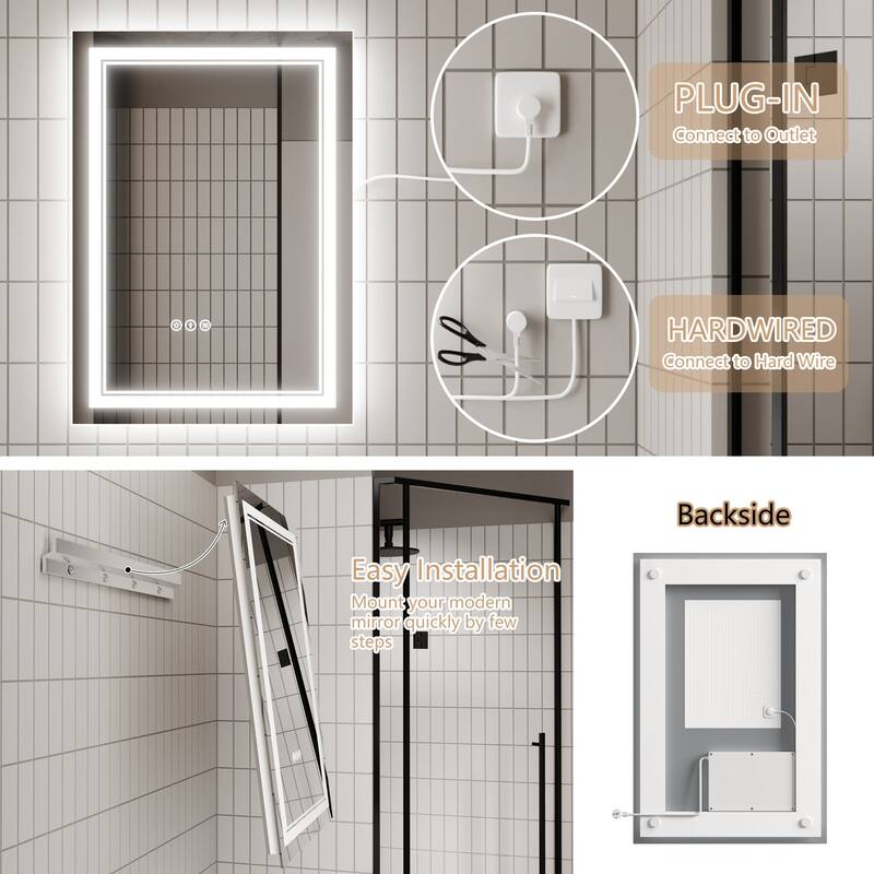Rectangle Frameless Anti-Fog Wall Mounted LED Light Bathroom Vanity Mirror