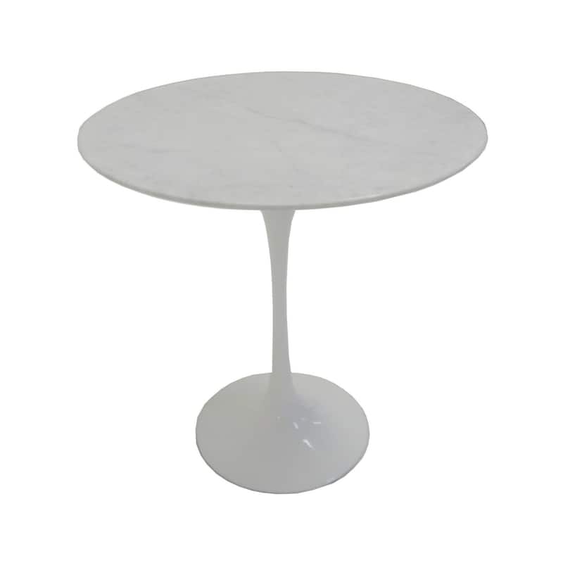 20 in. Marble White Round Metal End Table with Pedestal Base