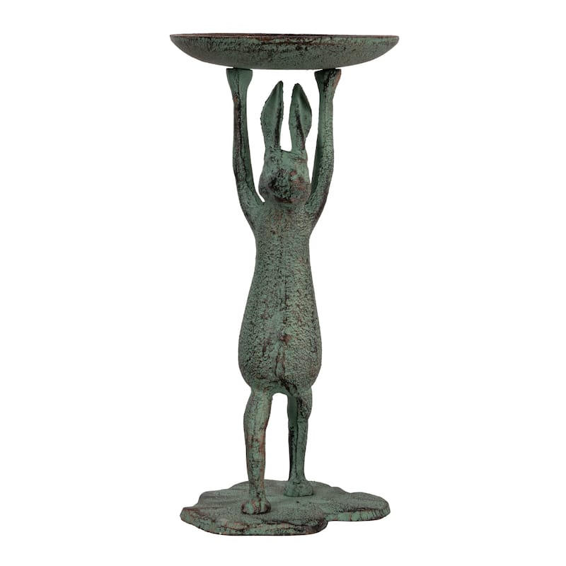 Cast Iron Rabbit Pillar Candle Holder - 5.0"L x 5.0"W x 10.8"H
