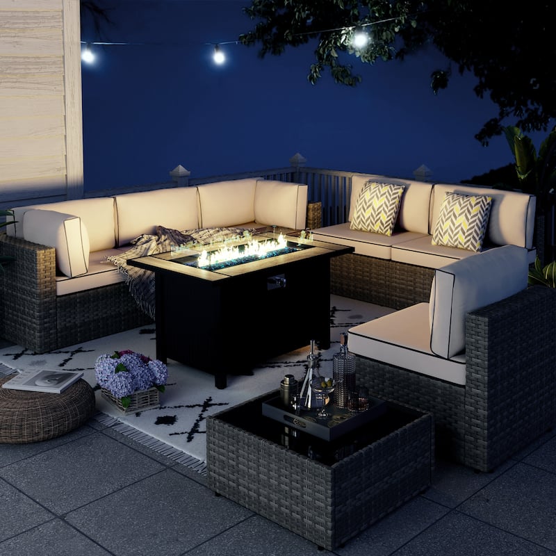 8 Piece Sectional Seating Group with Fire Pit