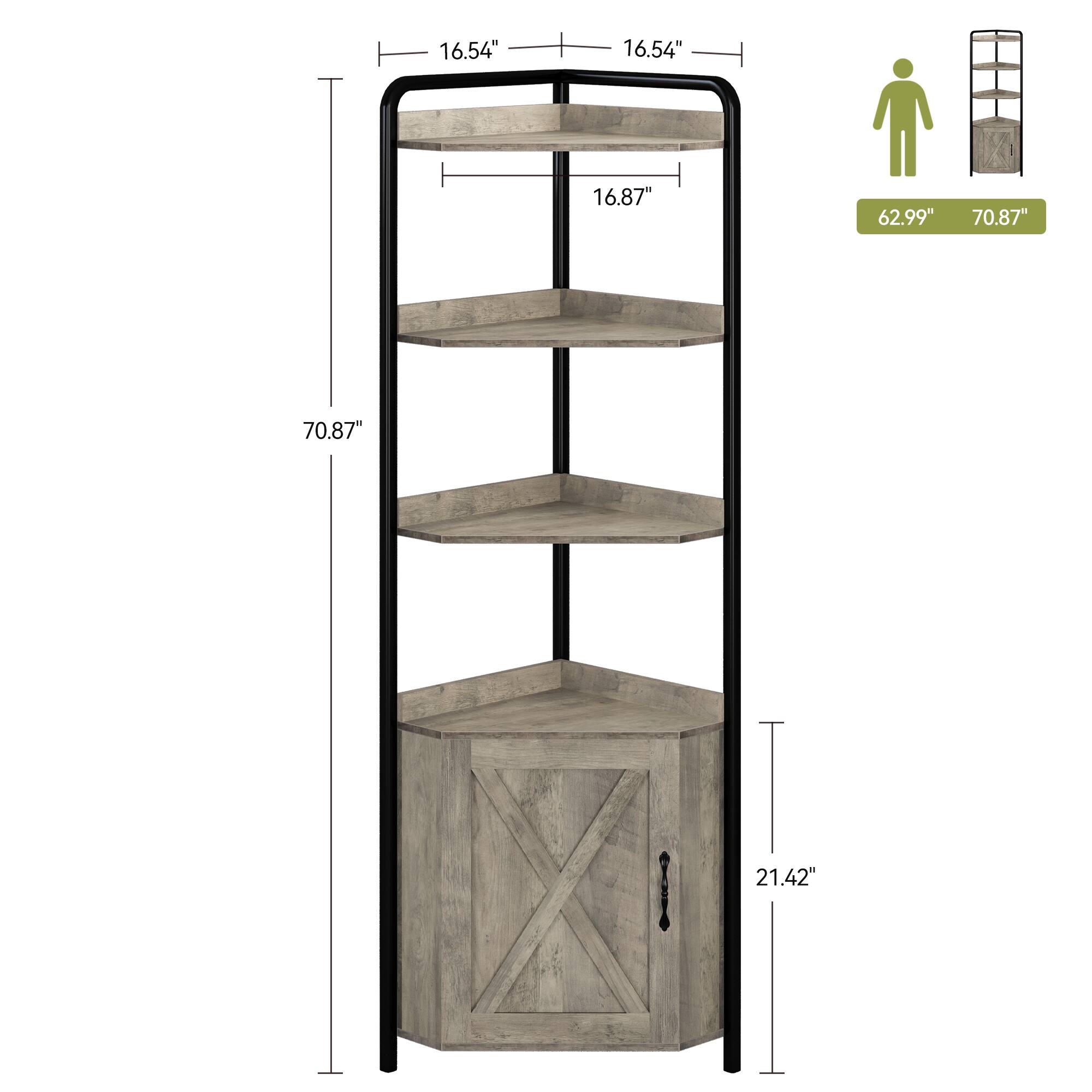 Industrial Tall Bookshelves Corner Shelf Rustic Storage Rack for Living Room 16.54"D X