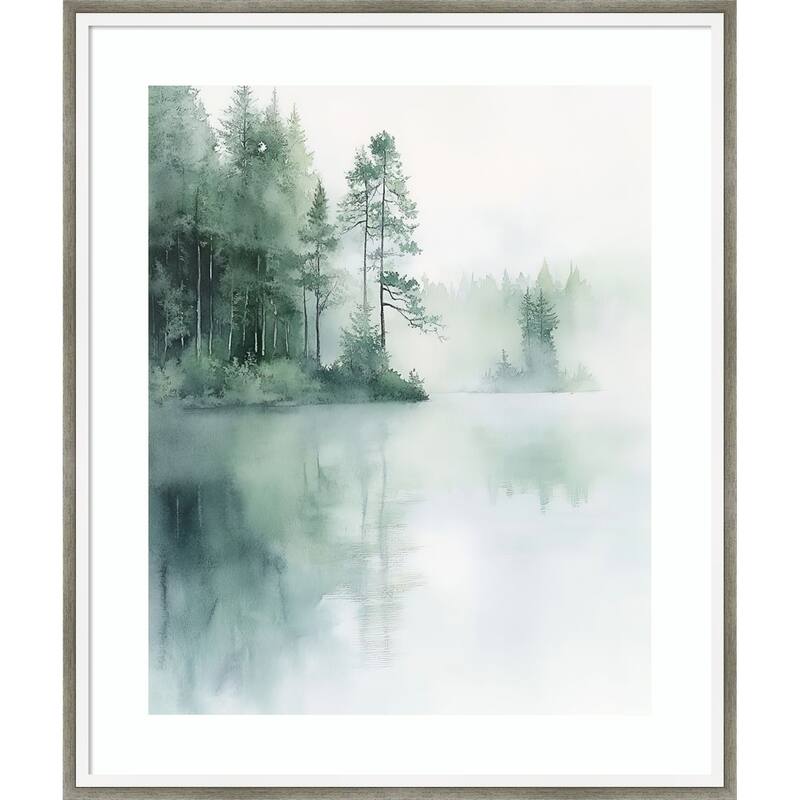 Misty Firs II by Tradelink inhouse artist Wood Framed Wall Art Print - Lucie Silver White