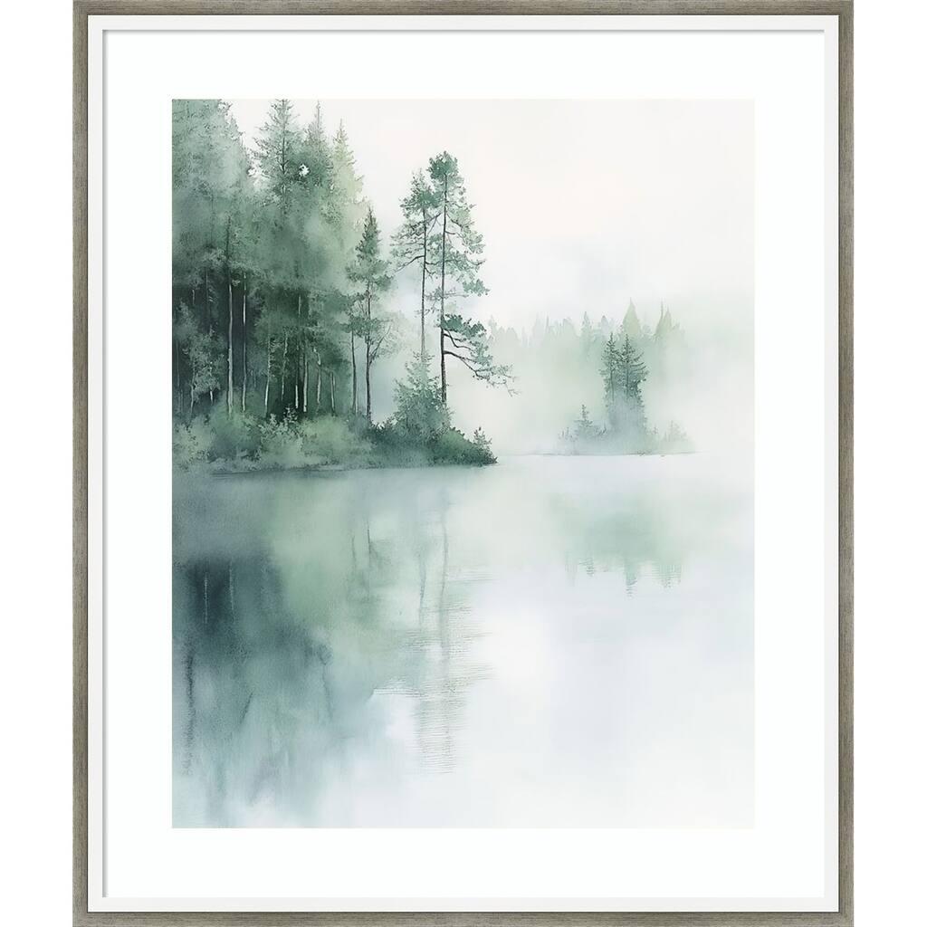 Misty Firs II by Tradelink inhouse artist Wood Framed Wall Art Print - Lucie Silver White