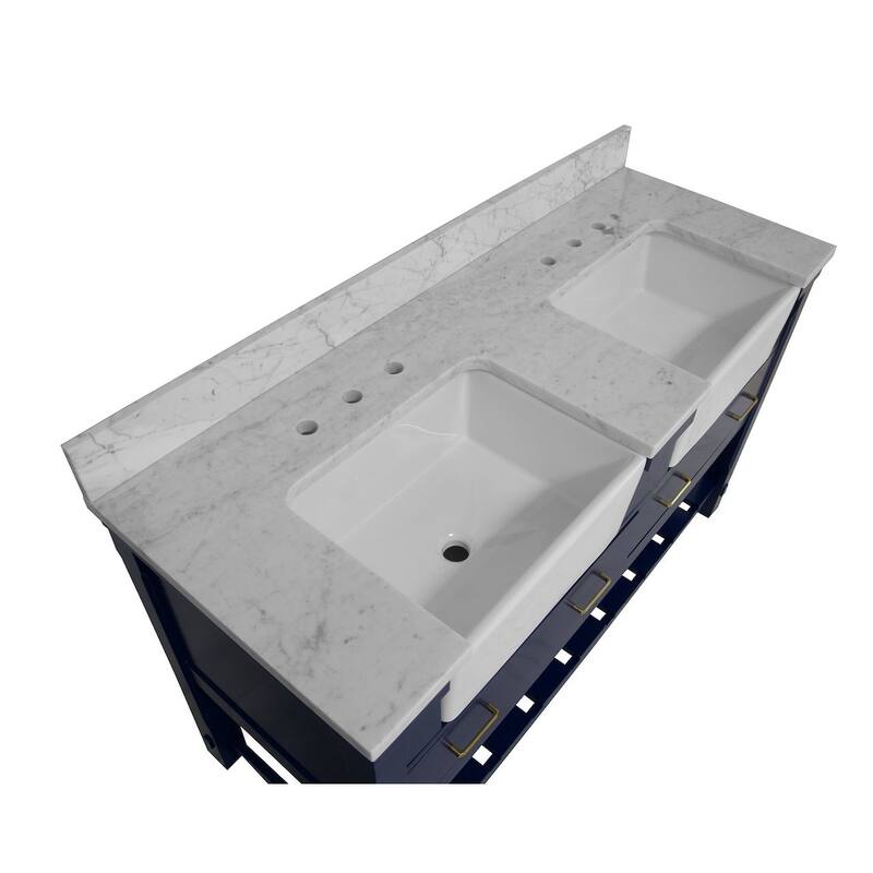 KitchenBathCollection Charlotte 60" Double Farmhouse Vanity with Carrara Marble Top