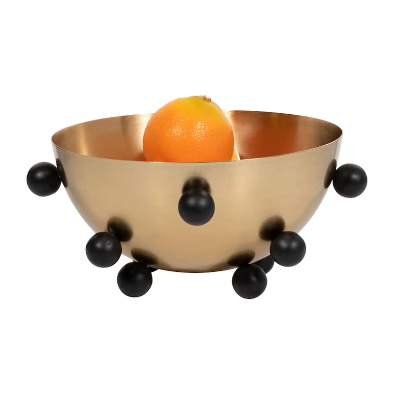 Sagebrook Home Metal Bowl Iron Round Shape with Black Ball Feet 12.76" Gold Metallic Finish - 12.75" x 12.76" x 6"