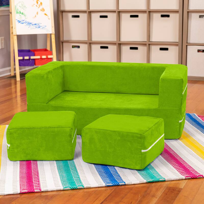 Jaxx Zipline Modular Kids Loveseat with Ottomans - Lime