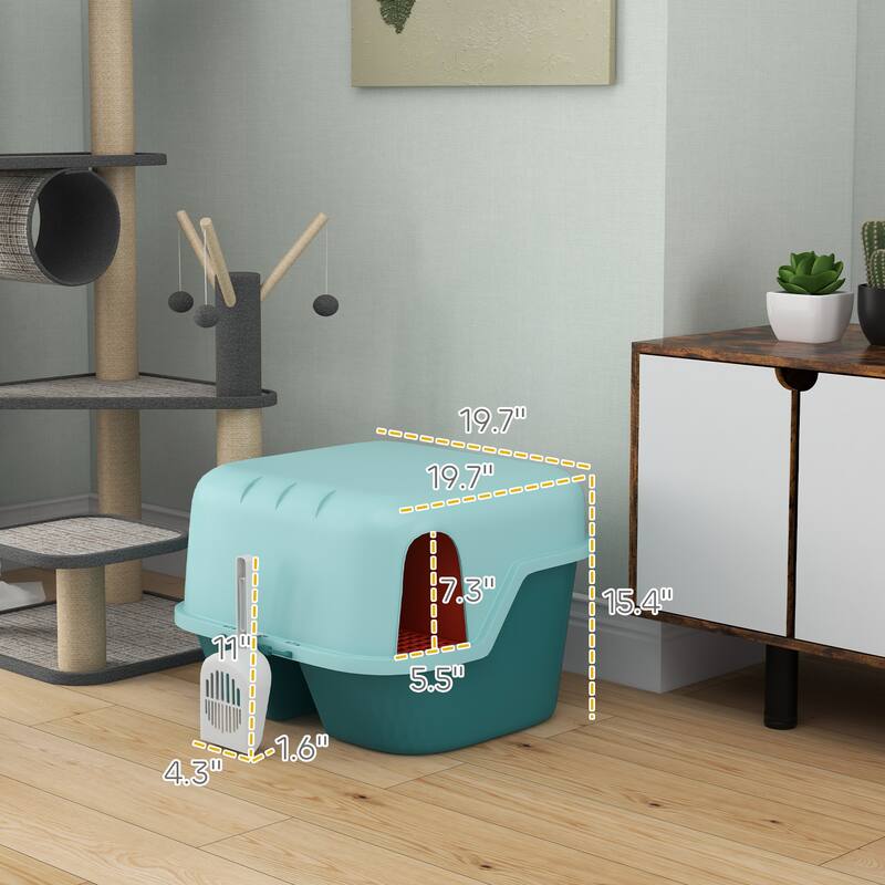 PawHut Cat Litter Box, Covered Litter Box with Lid, Scoop, Easy to Clean & Lockable Openable Cover, Kitty Litter Box