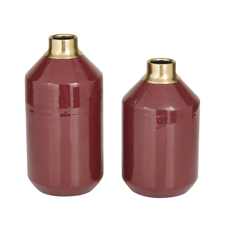 Metal Vase with Gold Rims (Set of 2) - Cream, Blue, Yellow, Red