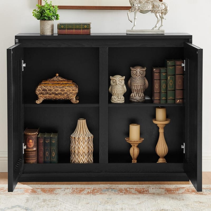 Mid Century Modern Sideboard Cabinet with Fluted Design and Convenient Storage for Dining Spaces