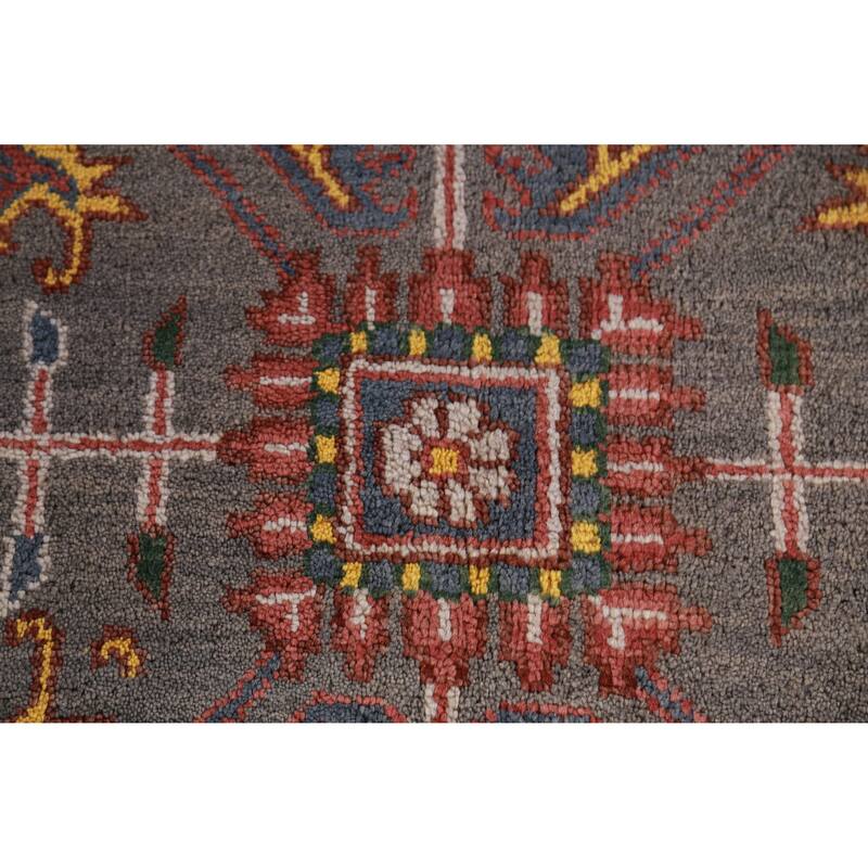 Hand Knotted Oriental 100% Wool Carpet Traditional Geometric Greys & Charcoal Heriz (serapi) Area Rug - 9' 10'' X 7' 11''