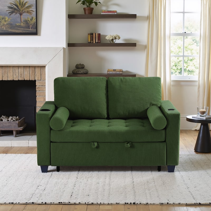 Corduroy Pull-Out Chair Bed Adjustable Recline Convertible Sleeper Sofa