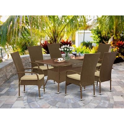 HomeStock 7-Piece Natural Oak Finish Solid Wood Top Dining Table with 6 Chairs with Lattice Back