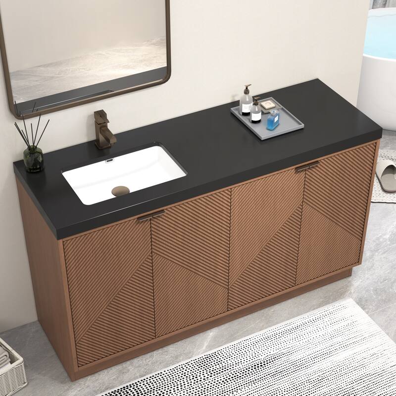 Milano 60" Freestanding Bathroom Vanity with Left Black Acrylic Sink