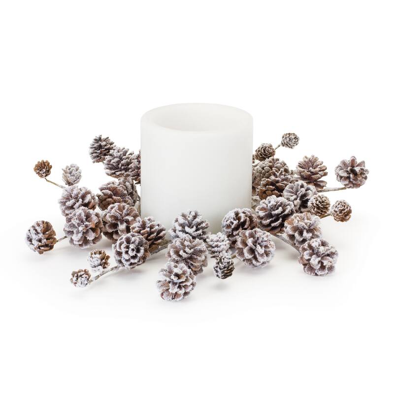 Flocked Pine Cone Candle Ring (Set of 2) - Brown
