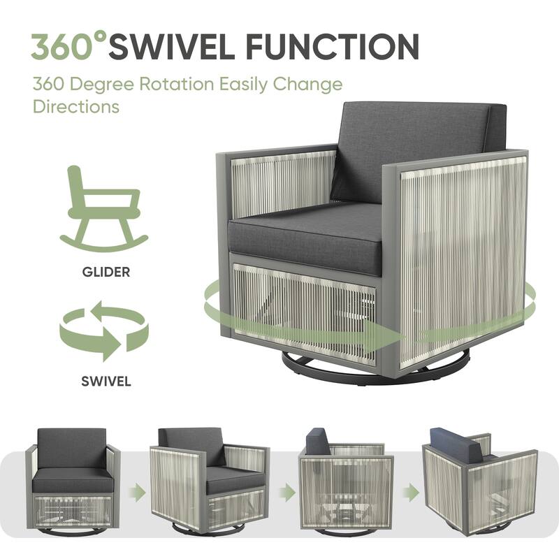 Pocassy 4-Piece Outdoor 5 Inch Swivel Chair with Ottoman